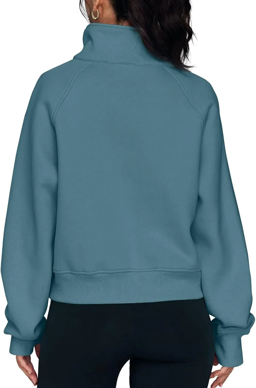 Half Zip Pullover Women Fall Fleece Oversized Sweatshirt Trendy 1/4 Zip Hoodie Y2k Cropped Sweater with Thumb Hole