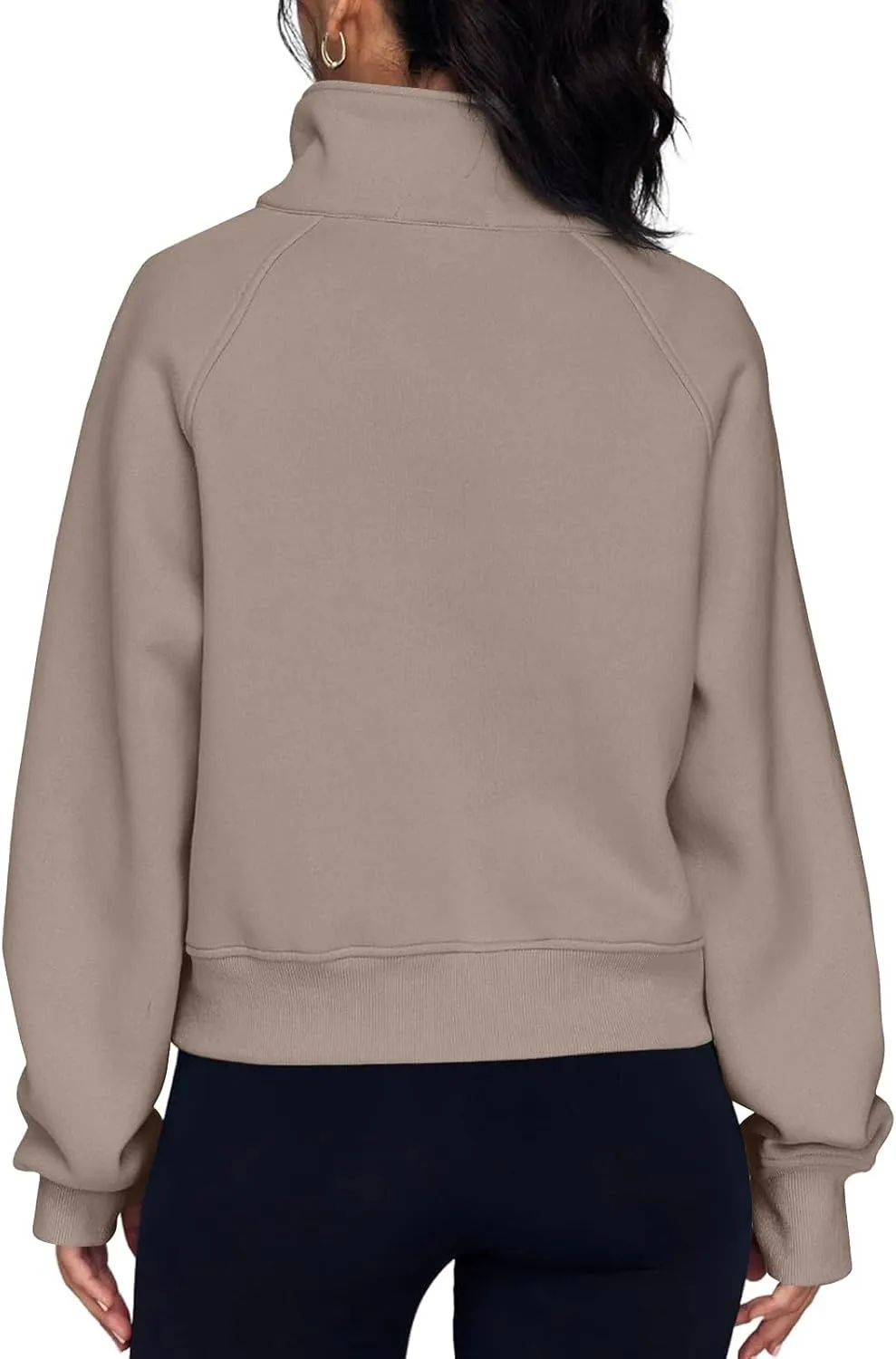 Half Zip Pullover Women Fall Fleece Oversized Sweatshirt Trendy 1/4 Zip Hoodie Y2k Cropped Sweater with Thumb Hole