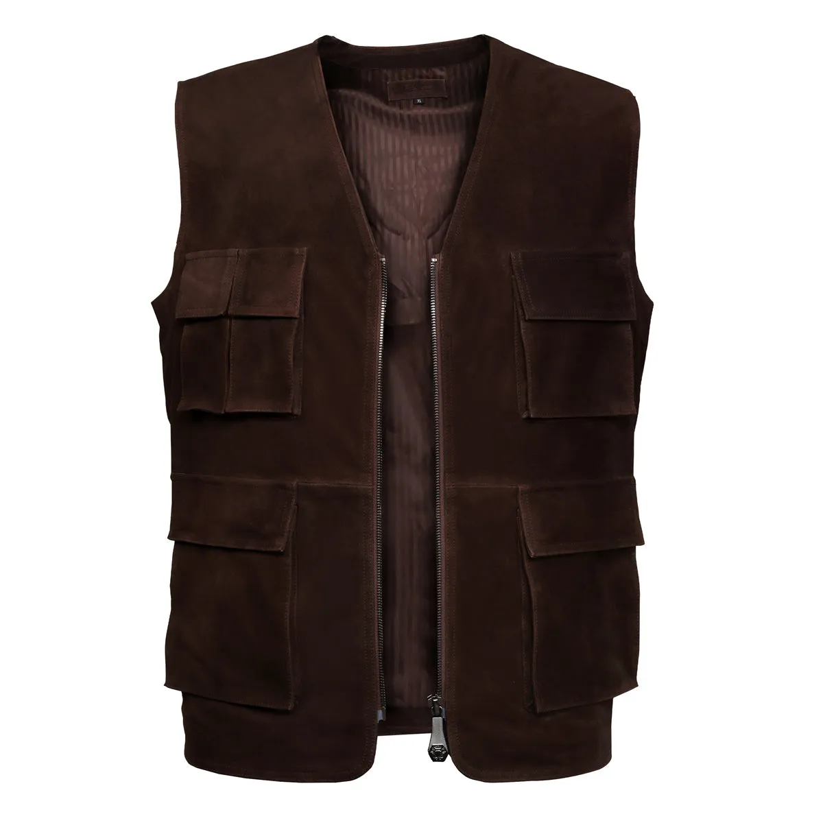 Handmade Elegant Dark Brown Suede Leather Multi-Pockets Vest