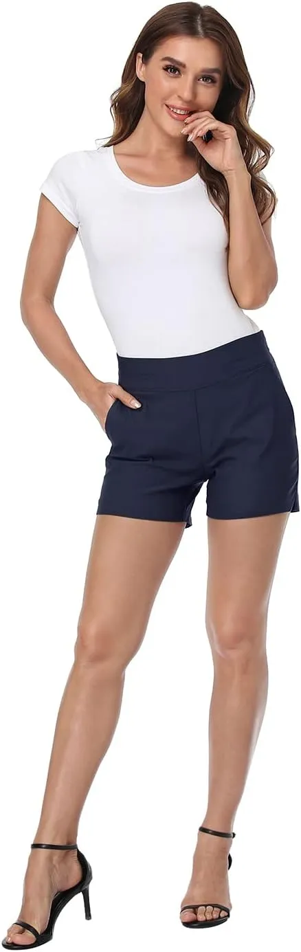HDE Chino Shorts for Women 4" Inseam Elastic High Waisted Casual Summer Shorts