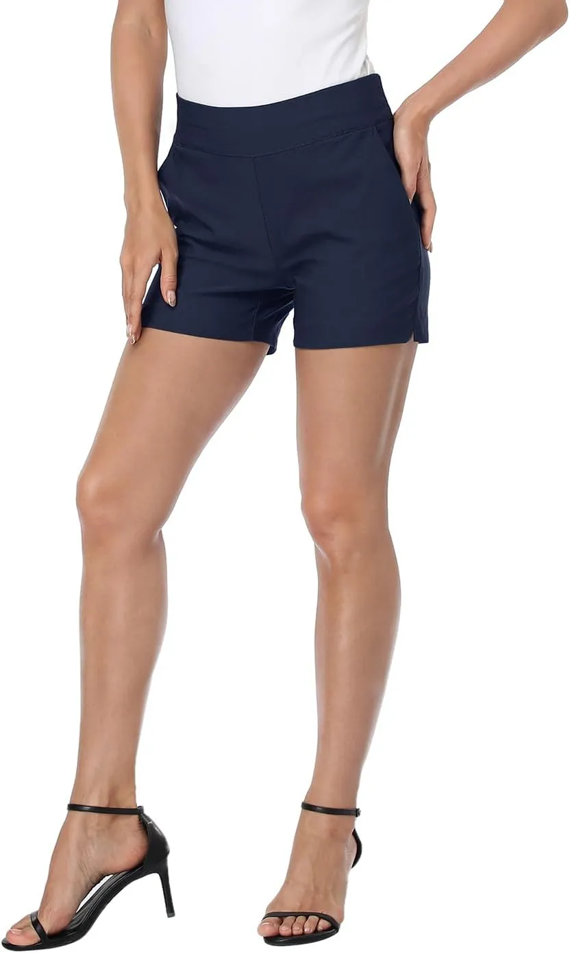 HDE Chino Shorts for Women 4" Inseam Elastic High Waisted Casual Summer Shorts