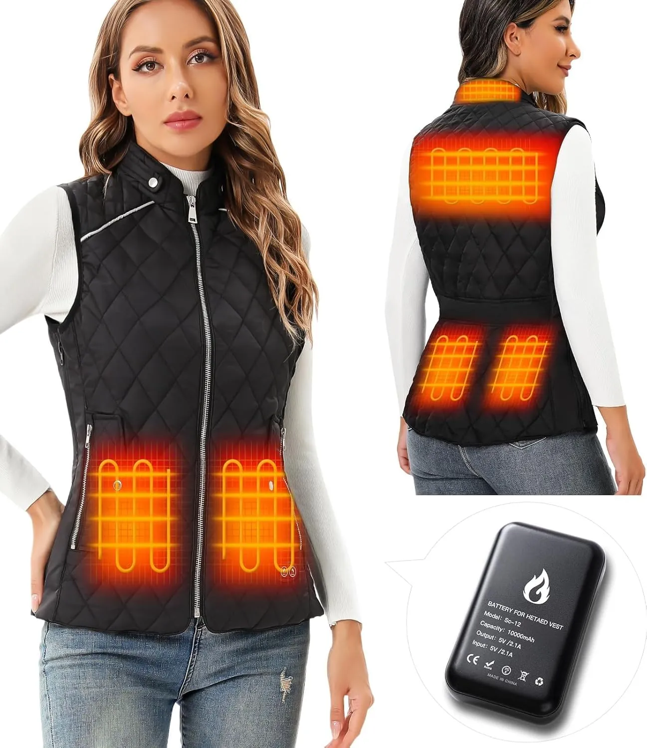 Heated Vest Women Rechargeable with Battery Pack included Slim fit Electric heated coatWomens Heated Vests