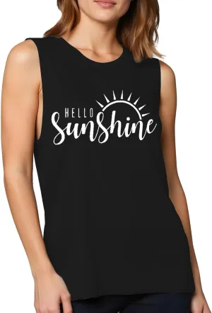 Here Comes The Sun Shirts Womens Sunshine Coffee Graphic Tank Top Sleeveless Tee