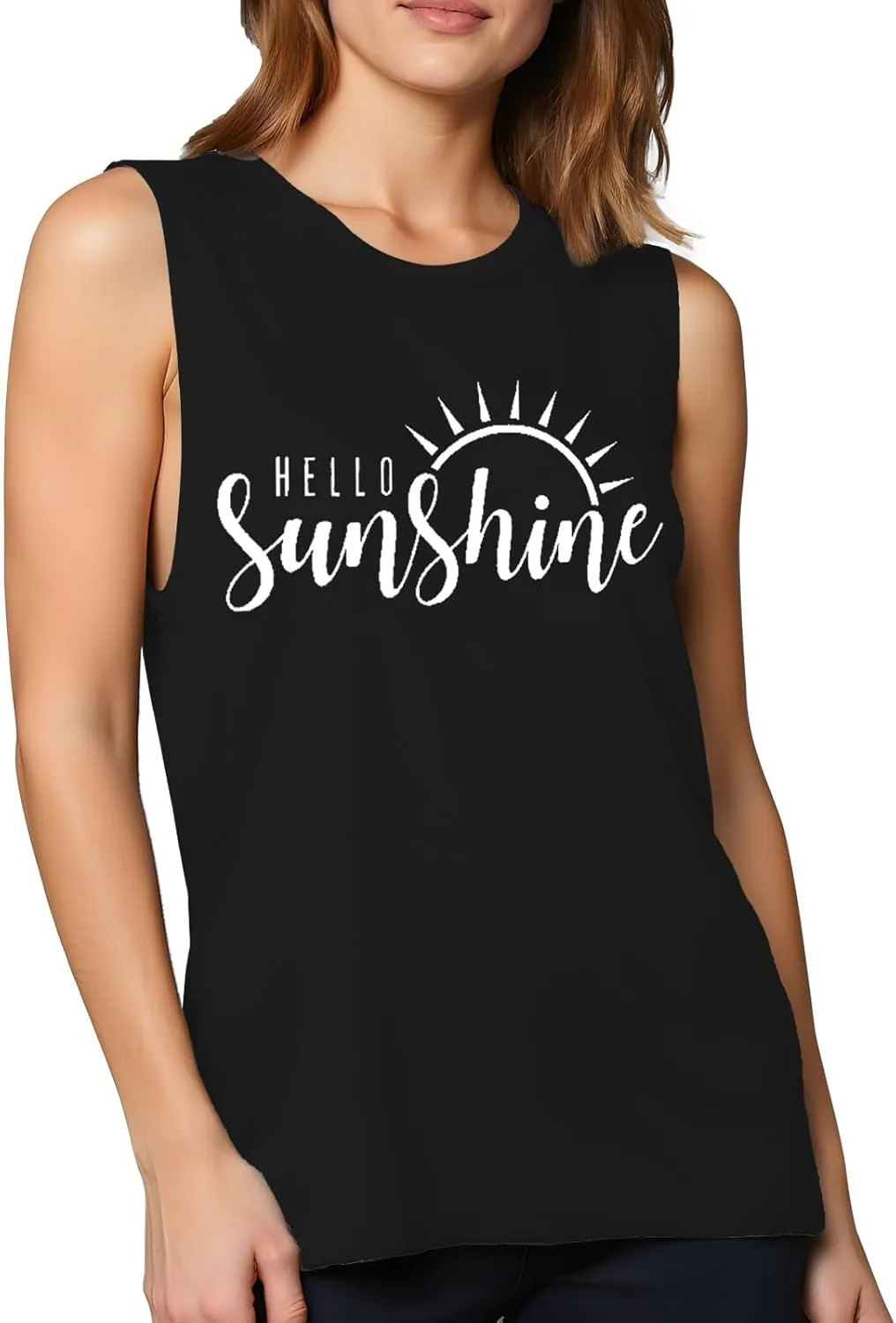 Here Comes The Sun Shirts Womens Sunshine Coffee Graphic Tank Top Sleeveless Tee