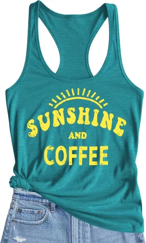 Here Comes The Sun Shirts Womens Sunshine Coffee Graphic Tank Top Sleeveless Tee