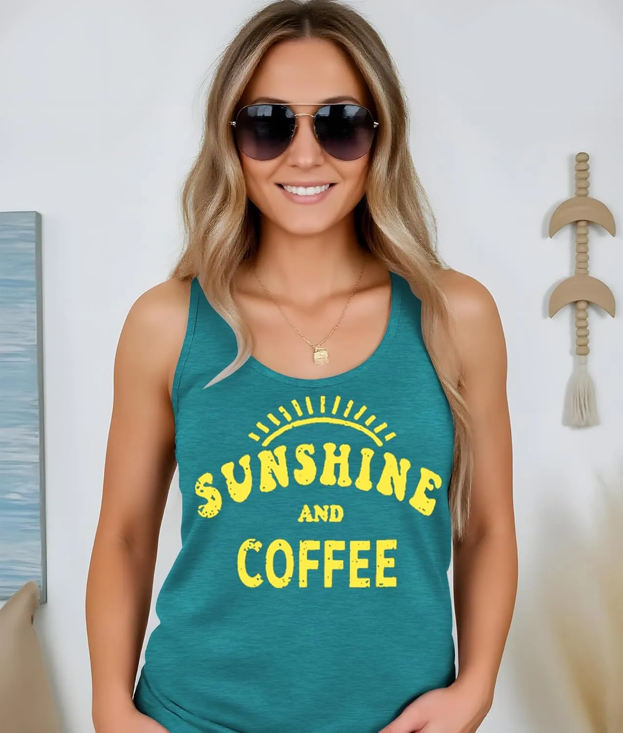 Here Comes The Sun Shirts Womens Sunshine Coffee Graphic Tank Top Sleeveless Tee