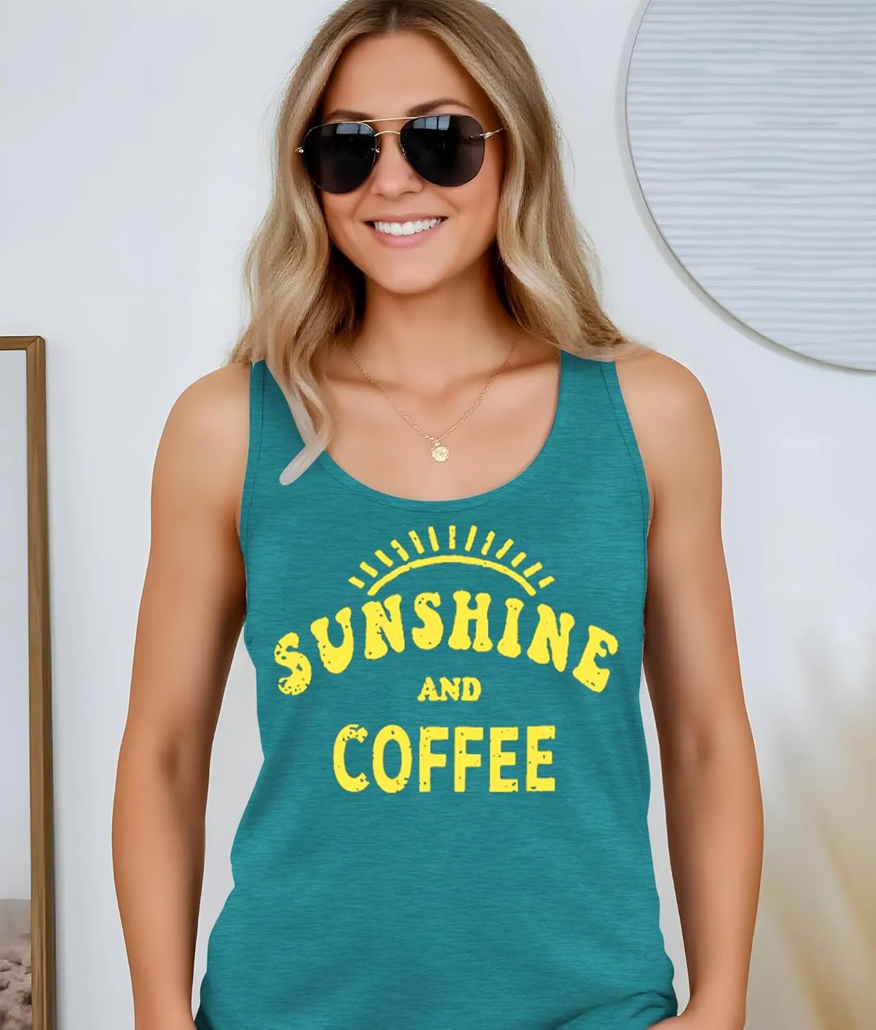 Here Comes The Sun Shirts Womens Sunshine Coffee Graphic Tank Top Sleeveless Tee
