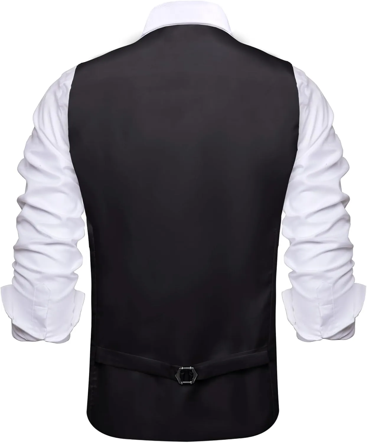 Hi-Tie Mens Silk Double-Breasted Suit Vest Tie Pretied Bowtie and Pocket Square Cufflinks Slim Fit Wedding or Business Tuxedo