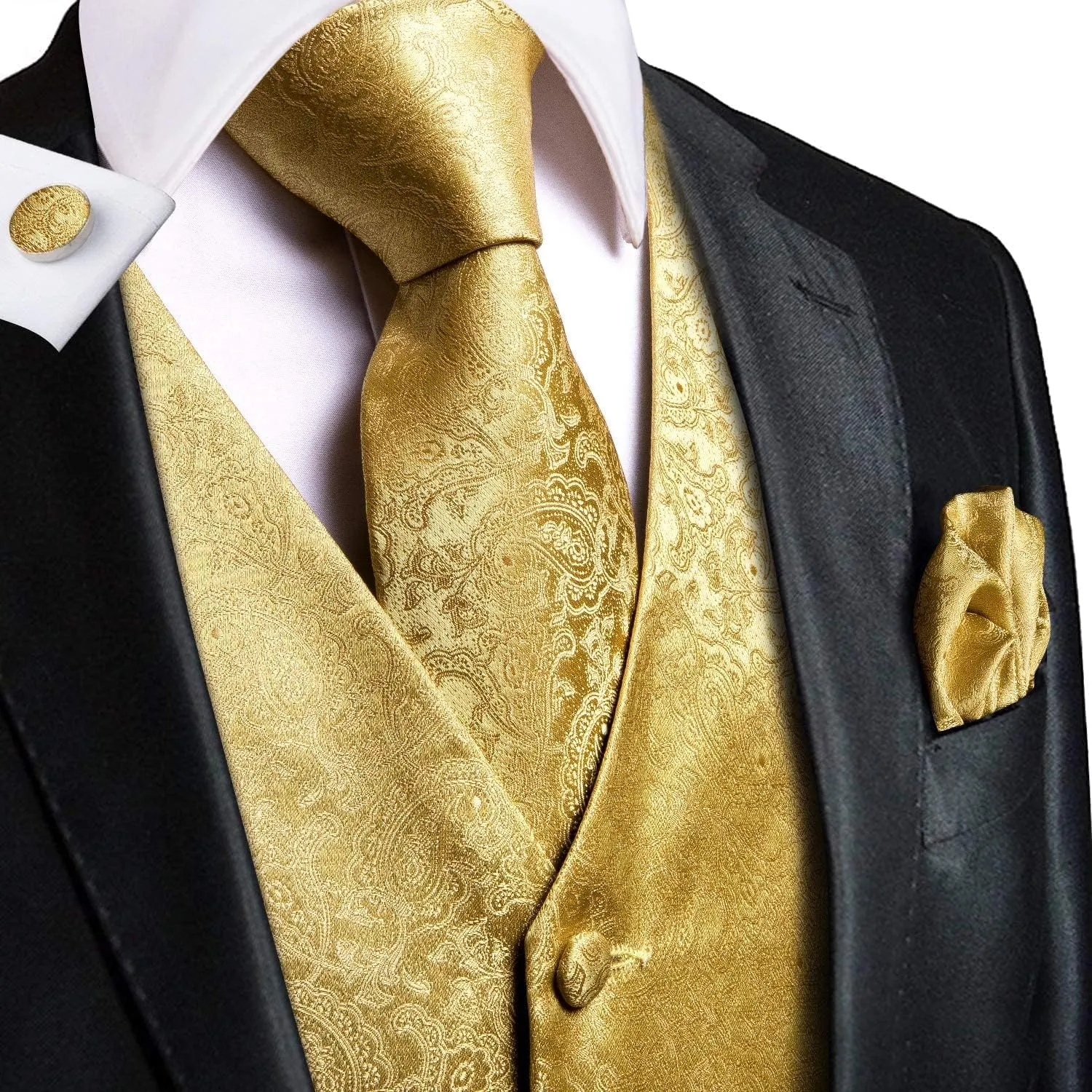 Hi-Tie Silk Mens Suit Vest and Tie Set Paisley Floral Jacquard Formal Dress Waistcoat For Tuxedo Wedding Party Business