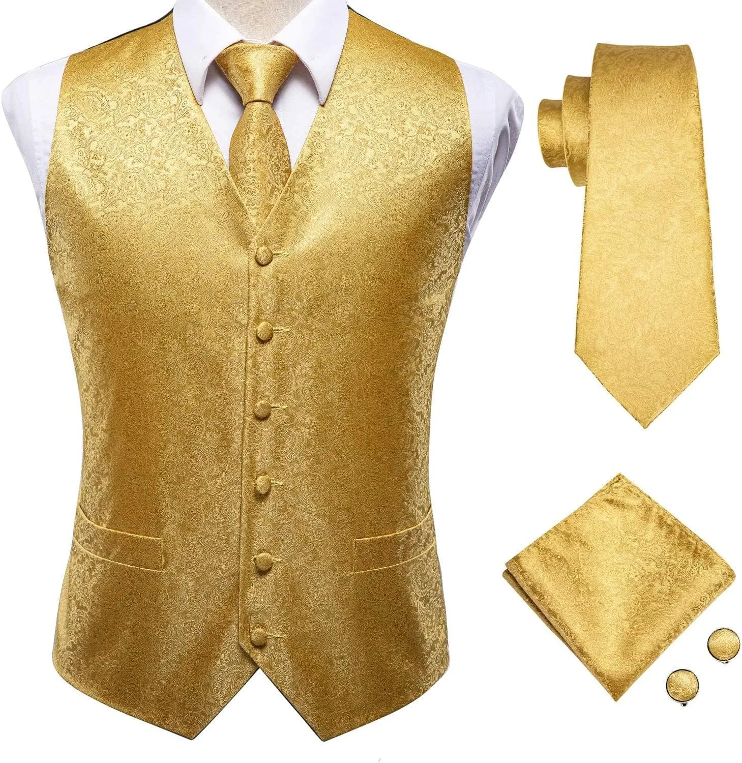Hi-Tie Silk Mens Suit Vest and Tie Set Paisley Floral Jacquard Formal Dress Waistcoat For Tuxedo Wedding Party Business
