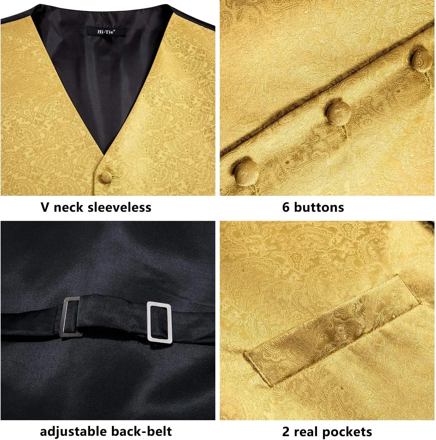 Hi-Tie Silk Mens Suit Vest and Tie Set Paisley Floral Jacquard Formal Dress Waistcoat For Tuxedo Wedding Party Business