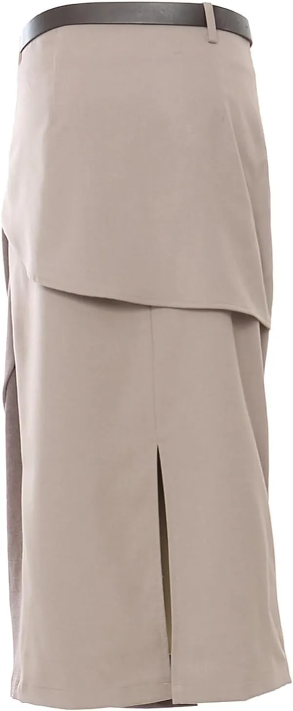 High Waist Patchwork Pleated Midi Skirt Waisted Slim Skirt for Women A-line Mid-Length Hip with Split Hem Back