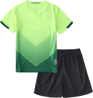Hiheart Boys Quick Dry Short Sleeve T-shirt and Mesh Shorts Soccer Set