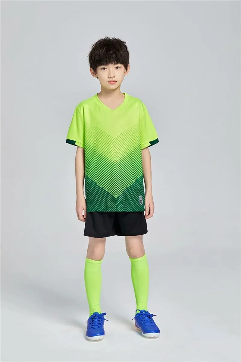 Hiheart Boys Quick Dry Short Sleeve T-shirt and Mesh Shorts Soccer Set