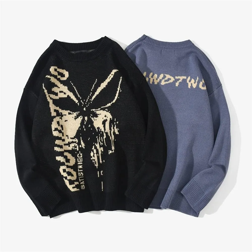 Hip Hop Knit Men's and Women's Sweater Harajuku Butterfly Loose Top Casual Streetwear Pullover Sweater