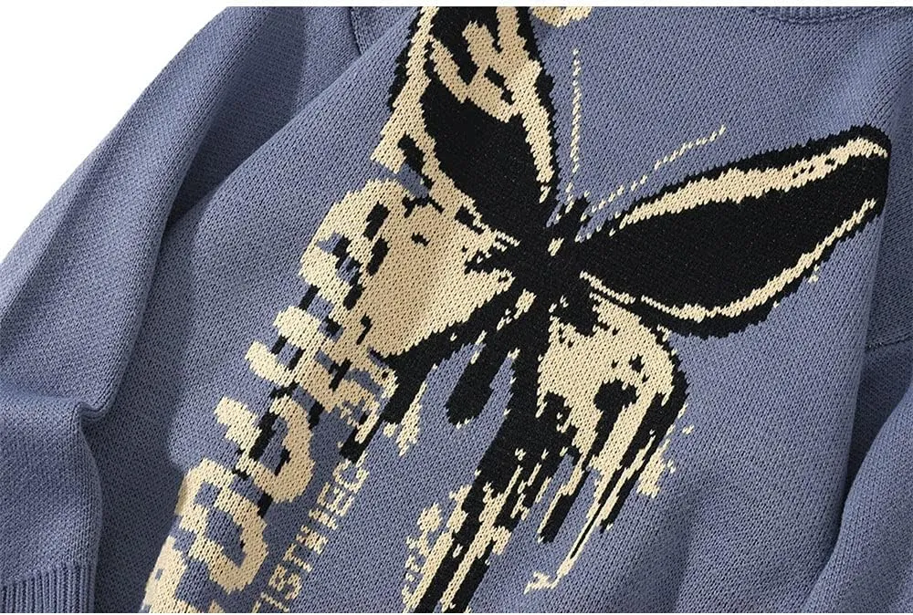 Hip Hop Knit Men's and Women's Sweater Harajuku Butterfly Loose Top Casual Streetwear Pullover Sweater