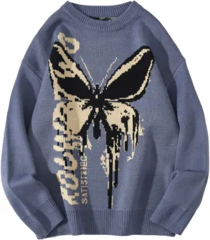 Hip Hop Knit Men's and Women's Sweater Harajuku Butterfly Loose Top Casual Streetwear Pullover Sweater