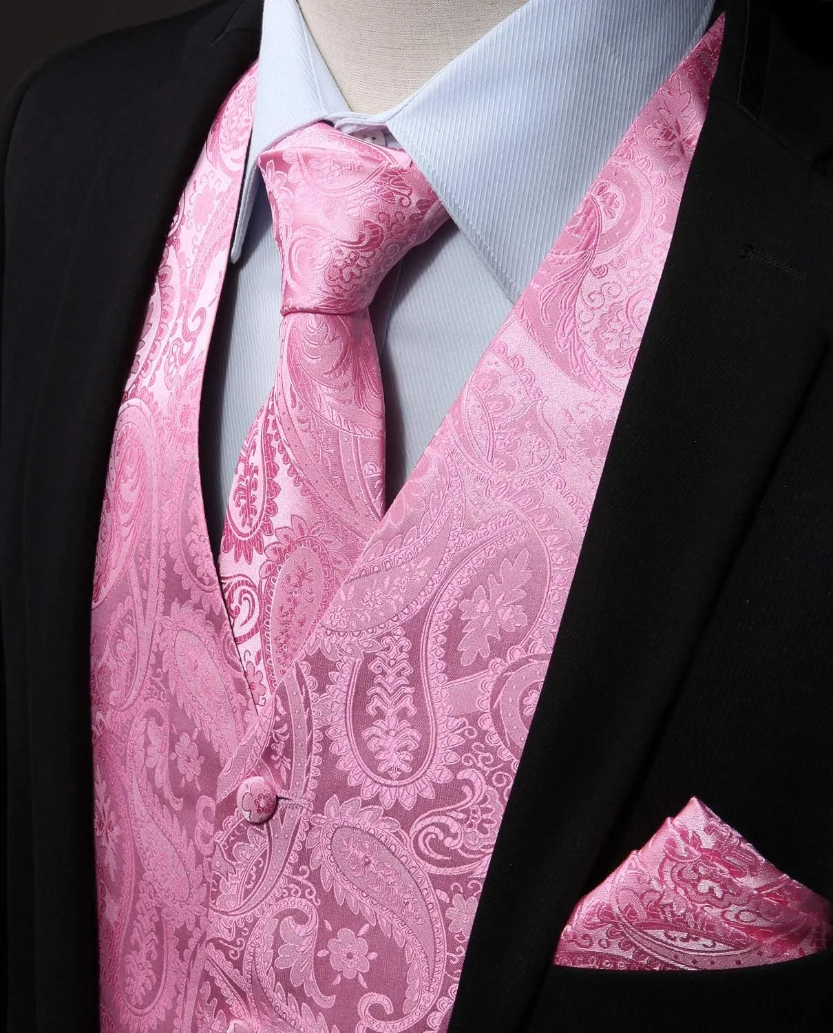 HISDERN Men's Vest Tie Set Paisley Floral Jacquard Necktie Pocket Square 3PCS Waistcoat for Suit or Tuxedo Wedding Party