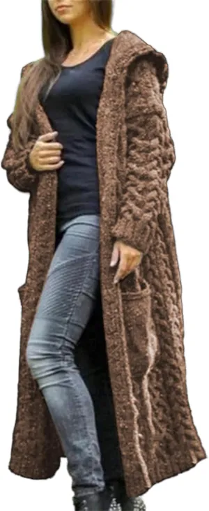 Hooded Long Sweater Cardigan Women Open Front Sweater Coat Cable Knit Duster Cardigans Plus Size Chunky Long Cardigan