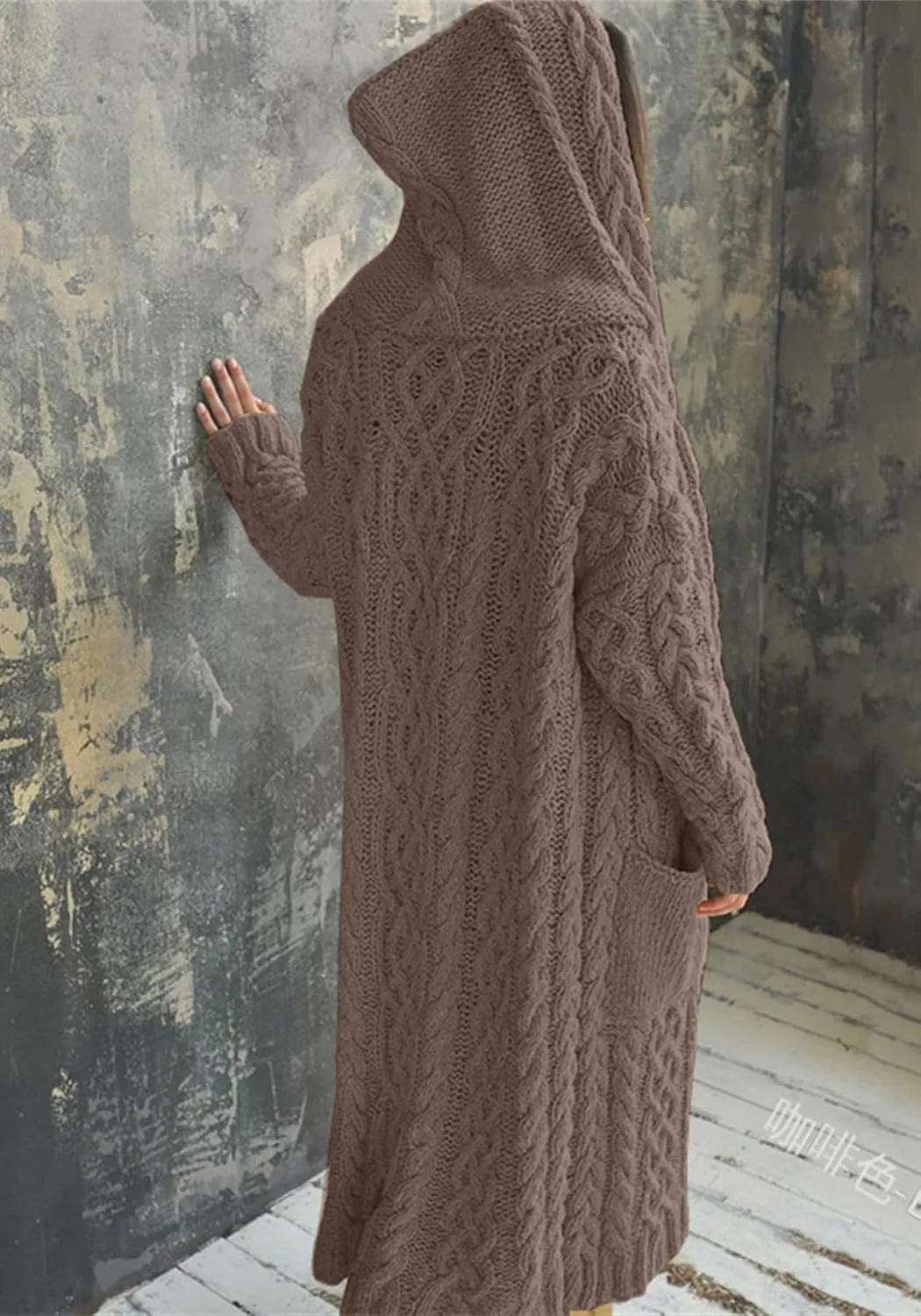 Hooded Long Sweater Cardigan Women Open Front Sweater Coat Cable Knit Duster Cardigans Plus Size Chunky Long Cardigan