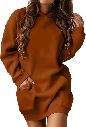Hoodie Dress for Women Oversized Hoodies for Women Plus Size Casual Crewneck Long Sleeve Pullover with Pockets
