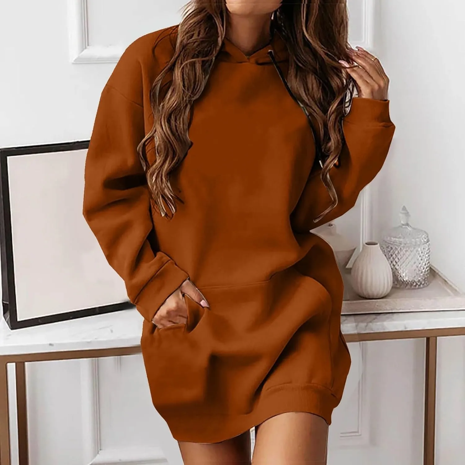 Hoodie Dress for Women Oversized Hoodies for Women Plus Size Casual Crewneck Long Sleeve Pullover with Pockets