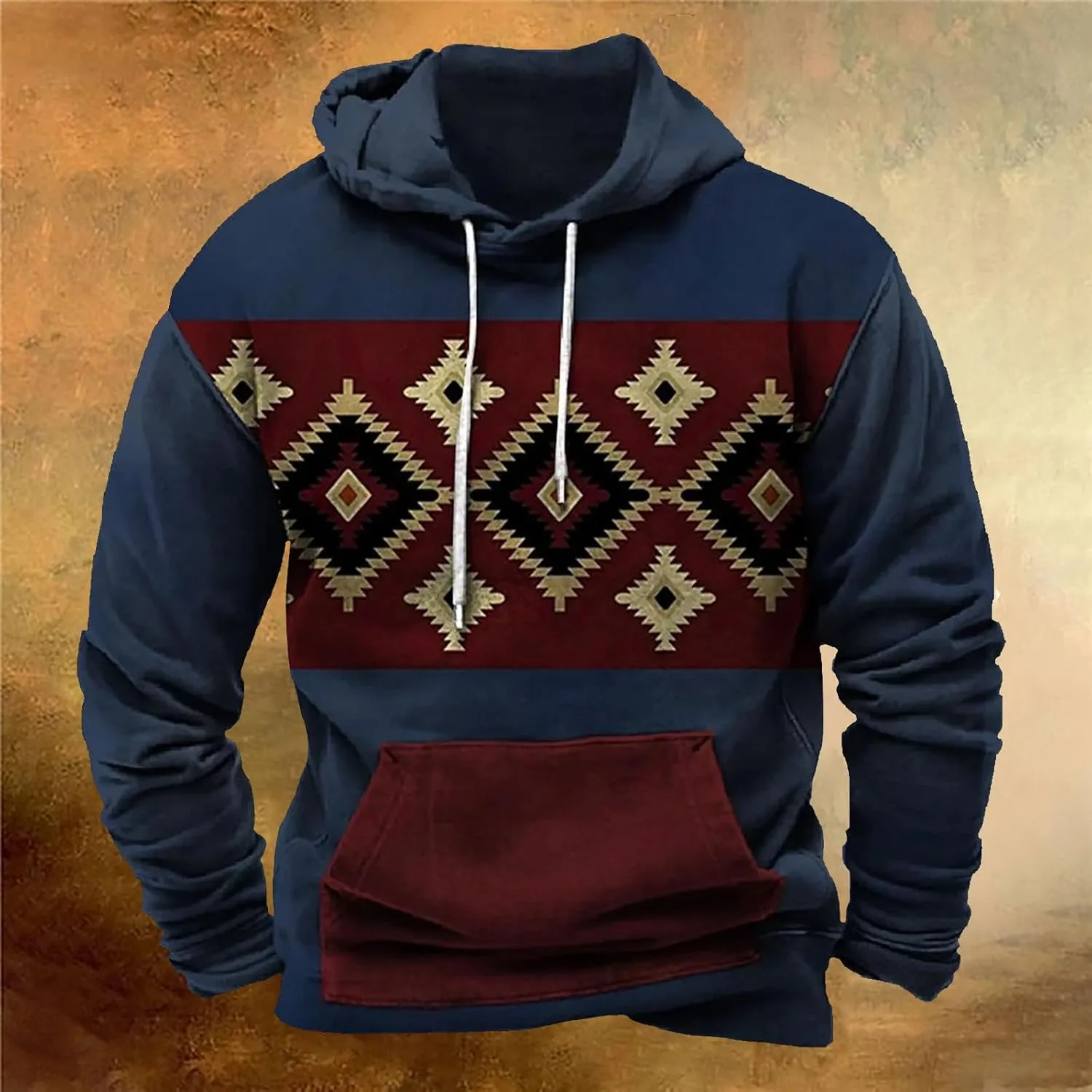Hoodies for Men Graphic Design Aztec Ethnic Print Hooded Sweatshirts Casual Long Sleeve Fashion Christmas Shirts