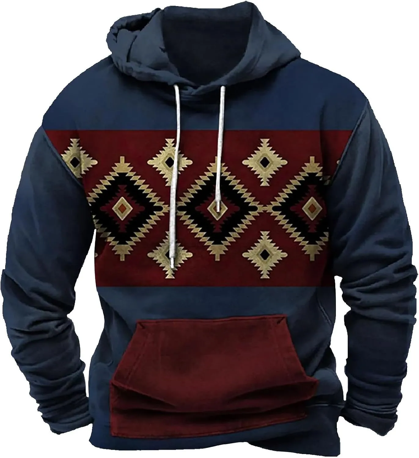 Hoodies for Men Graphic Design Aztec Ethnic Print Hooded Sweatshirts Casual Long Sleeve Fashion Christmas Shirts