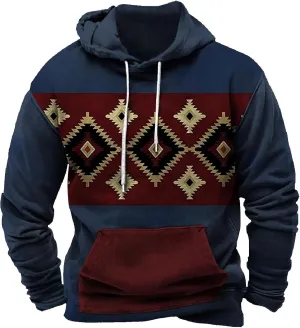 Hoodies for Men Graphic Design Aztec Ethnic Print Hooded Sweatshirts Casual Long Sleeve Fashion Christmas Shirts