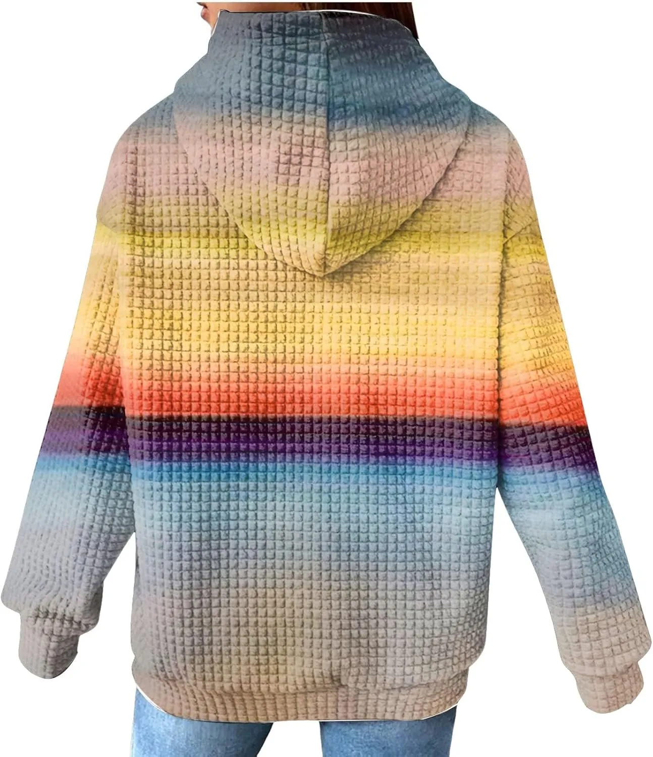 Hoodies for Women Waffle Knit Tops for Women Oversized Waffle Knit Shirt Hoodies for Women with Pocket Fall Sweatshirt 2024