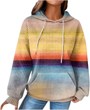 Hoodies for Women Waffle Knit Tops for Women Oversized Waffle Knit Shirt Hoodies for Women with Pocket Fall Sweatshirt 2024