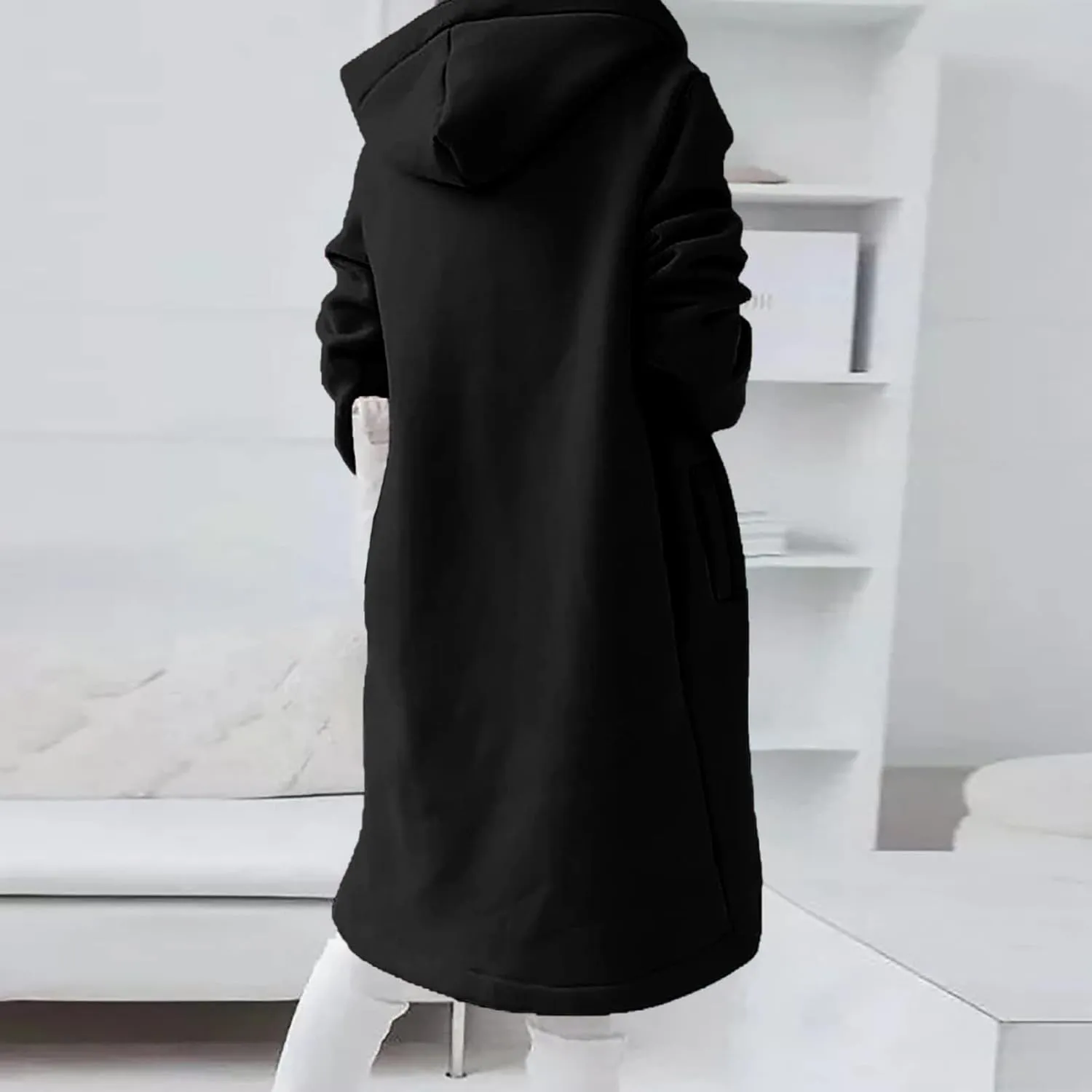 Hoodies for Women Zip up Knee Length Long Hoodies Casual Loose Solid Hooded Jackets Oversized Sweatshirts with Pocket
