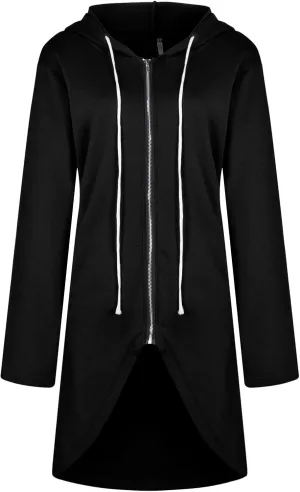 Hoodies for Women Zip up Knee Length Long Hoodies Casual Loose Solid Hooded Jackets Oversized Sweatshirts with Pocket