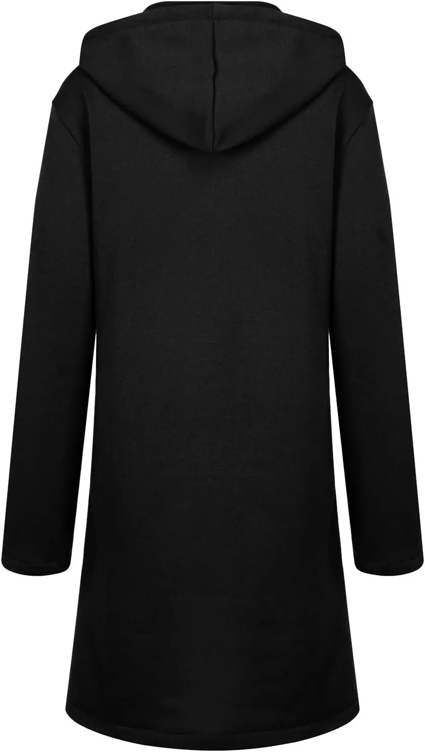 Hoodies for Women Zip up Knee Length Long Hoodies Casual Loose Solid Hooded Jackets Oversized Sweatshirts with Pocket