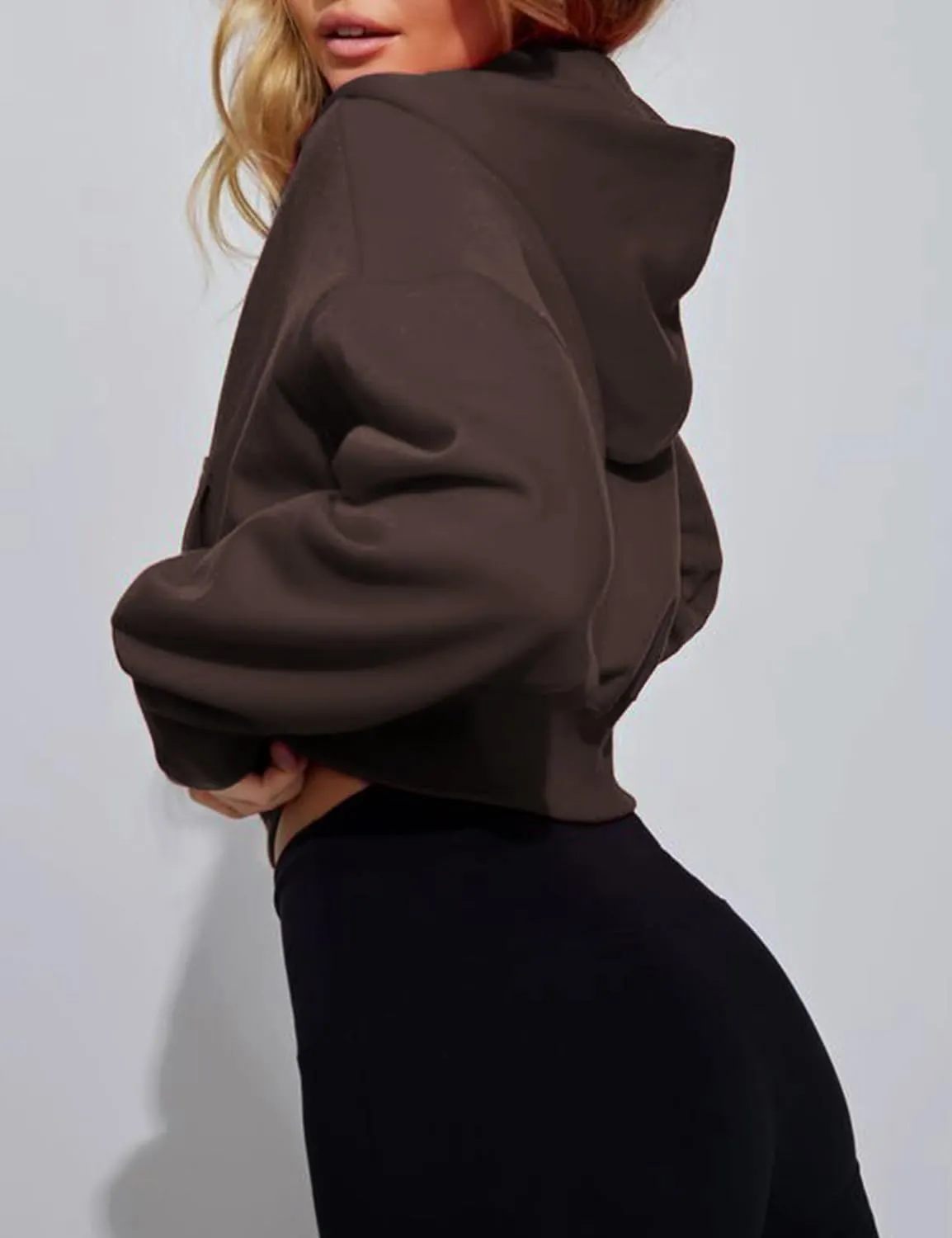 Hooever Womens Cute Workout Cropped Zip Up Drawstring Hoodie Sweatshirt Jacket