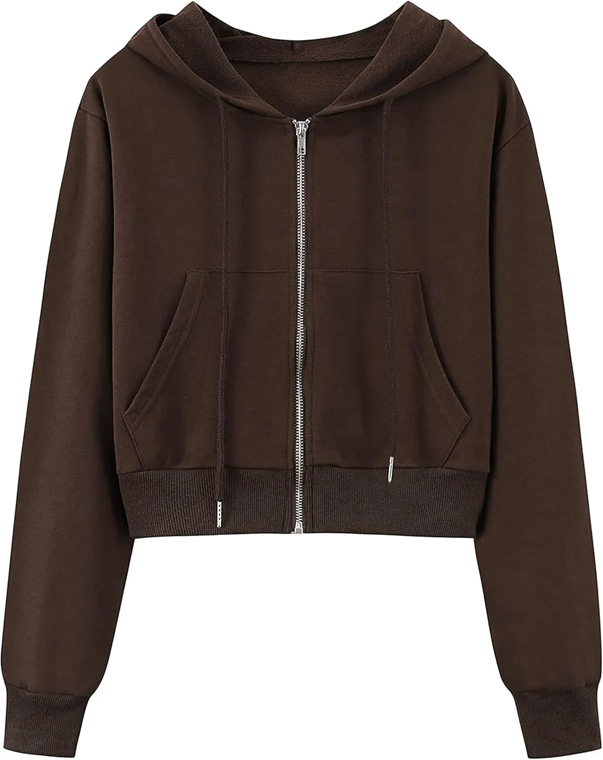 Hooever Womens Cute Workout Cropped Zip Up Drawstring Hoodie Sweatshirt Jacket
