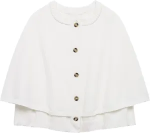 HOULENGS Women's Round Neck Knitted Shawl Cardigan Sweater Half Sleeve Button Cropped Cape Sweater Coat