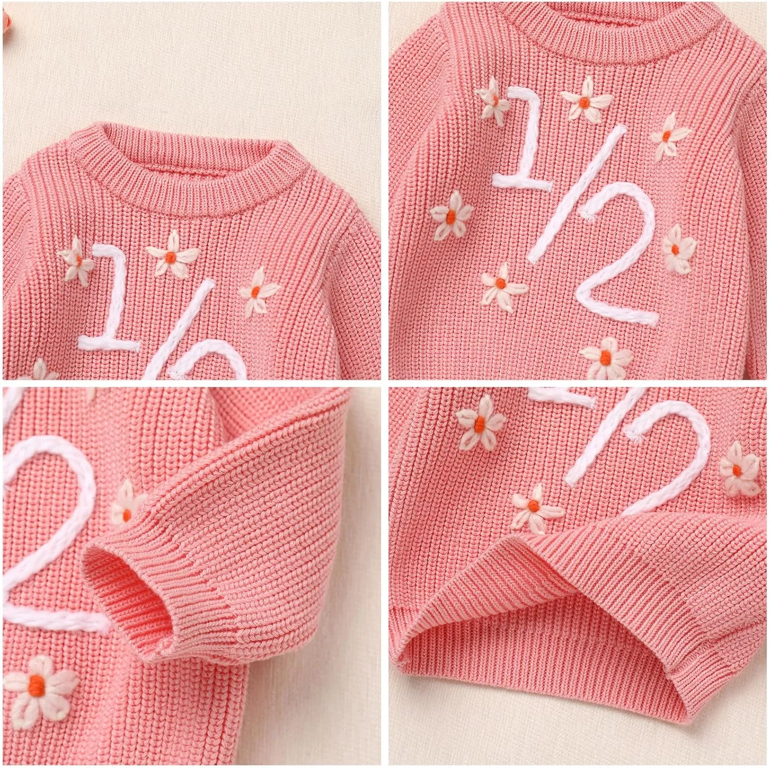 IDOPIP Toddler Baby Girls First Birthday Outfit Boho Embroidery One Sweater Top Knit Pullover Sweatshirt Fall Winter Clothes