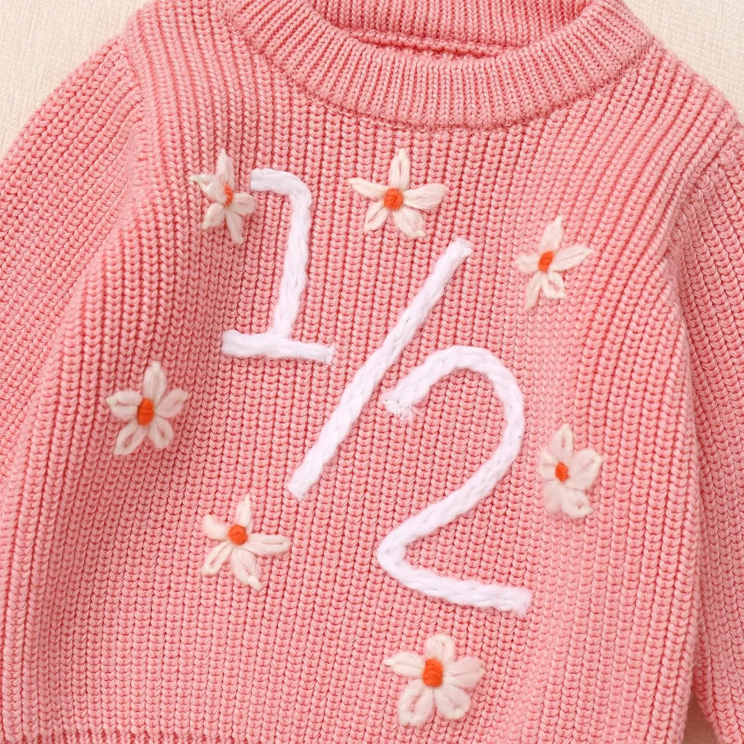 IDOPIP Toddler Baby Girls First Birthday Outfit Boho Embroidery One Sweater Top Knit Pullover Sweatshirt Fall Winter Clothes