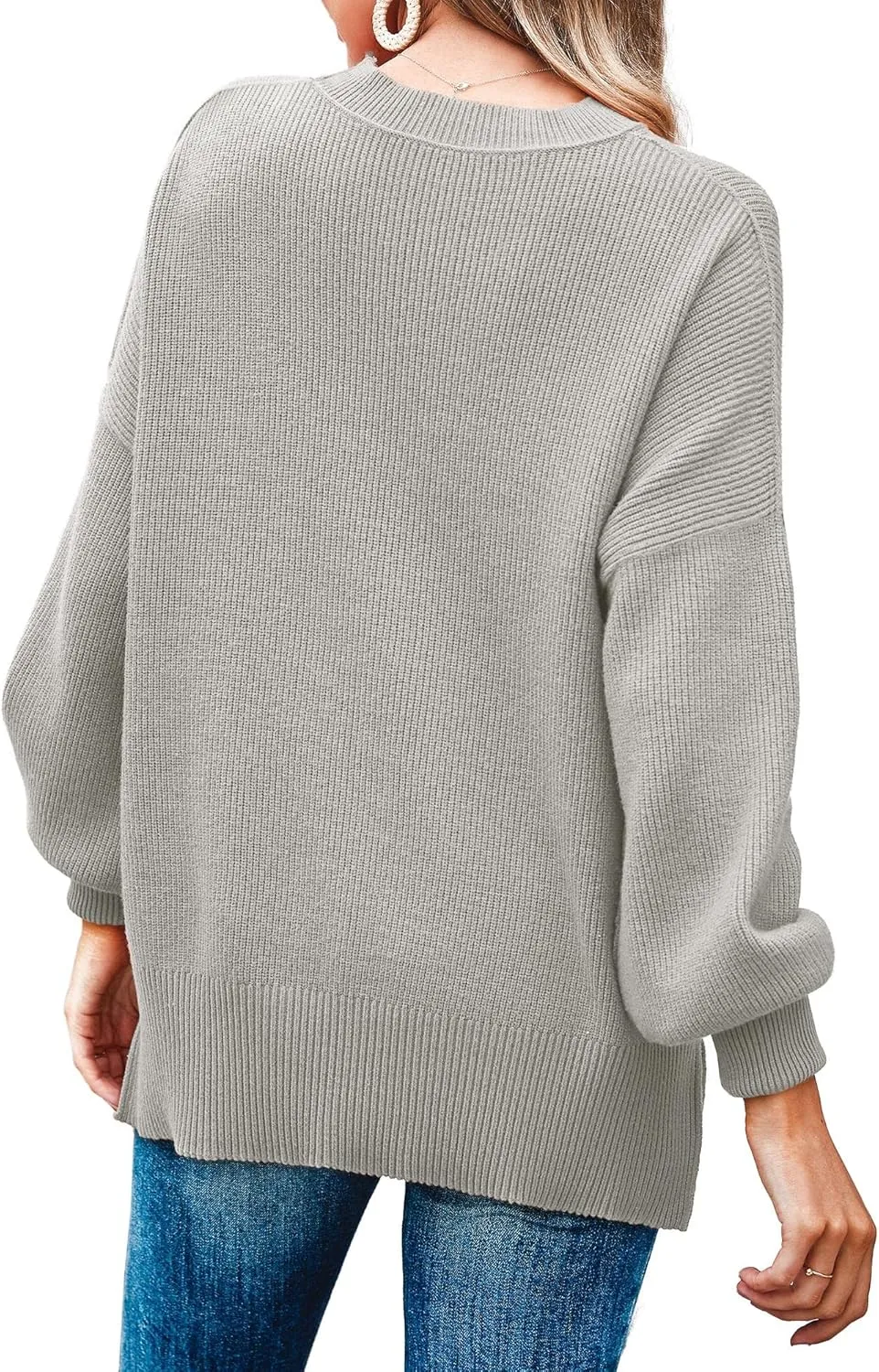 Imily Bela Womens Oversized Tunic Sweaters Fall Slouchy Long Sleeve Ribbed Knit Side Slit Pullover Jumper