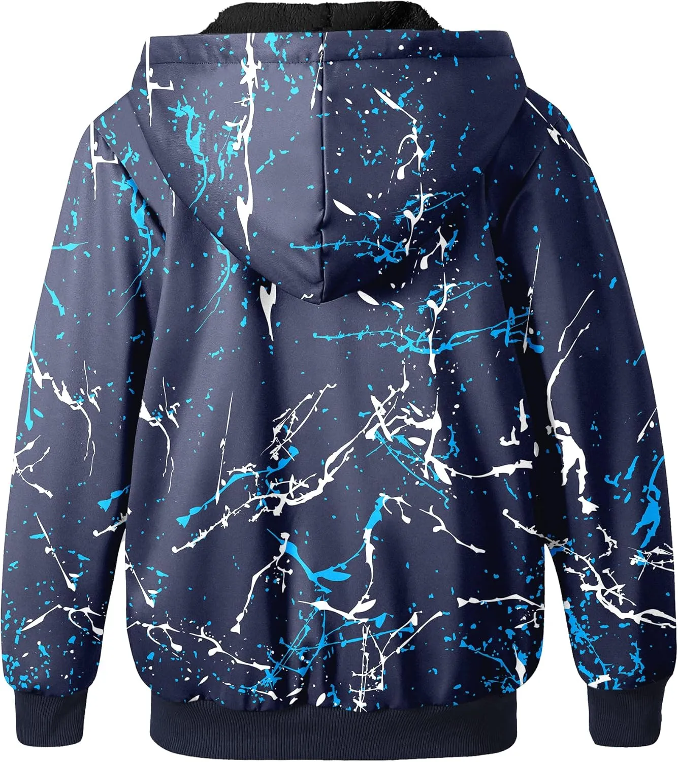JACKETOWN Kids Fleece Jacket 3D Printed Star Hooded Sweatshirt Full Zipp Up Boys Sherpa Lined Winter Coat 6-15 Years