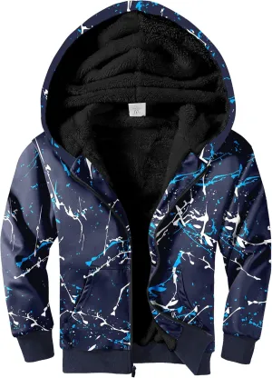 JACKETOWN Kids Fleece Jacket 3D Printed Star Hooded Sweatshirt Full Zipp Up Boys Sherpa Lined Winter Coat 6-15 Years