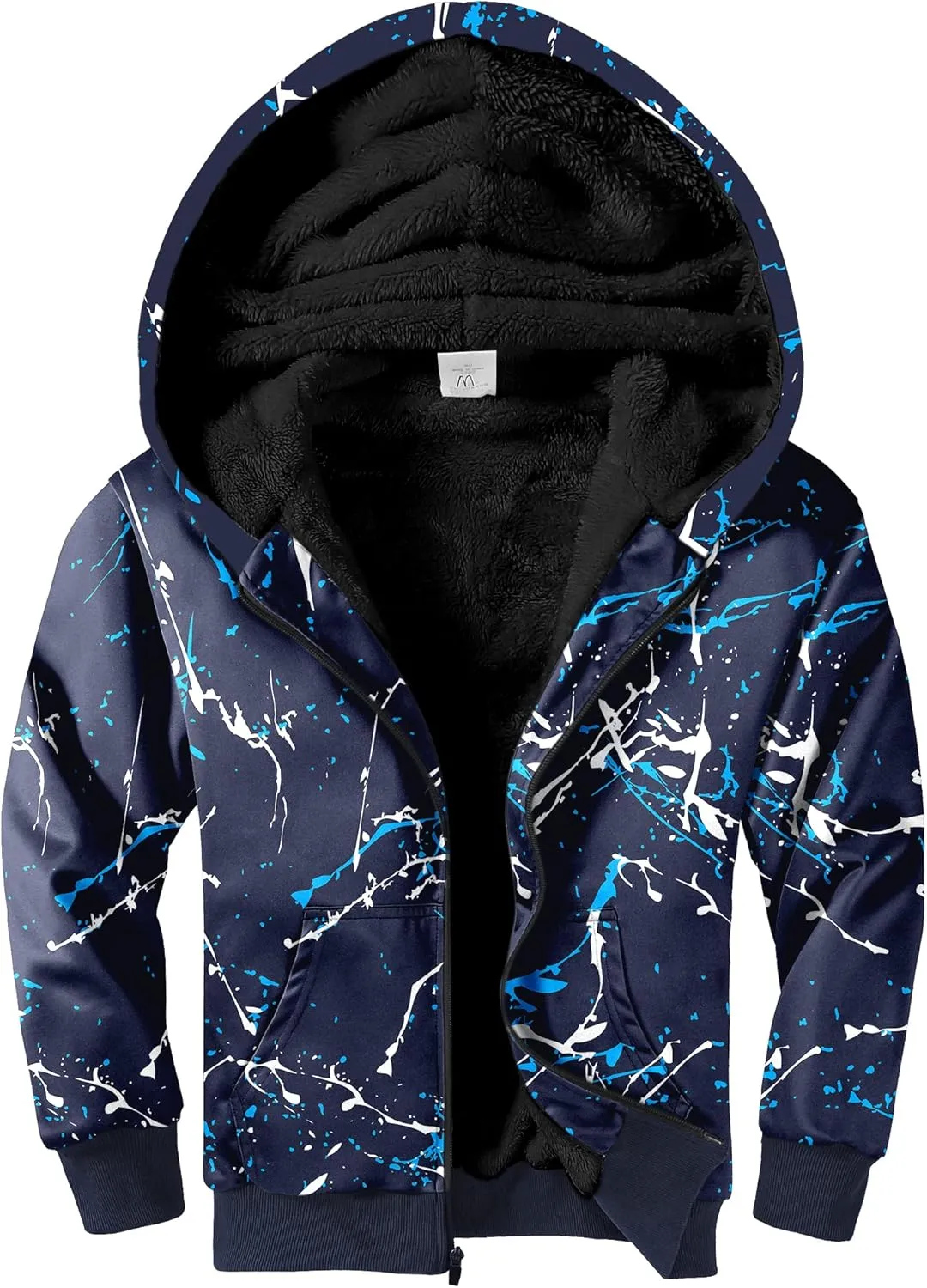 JACKETOWN Kids Fleece Jacket 3D Printed Star Hooded Sweatshirt Full Zipp Up Boys Sherpa Lined Winter Coat 6-15 Years