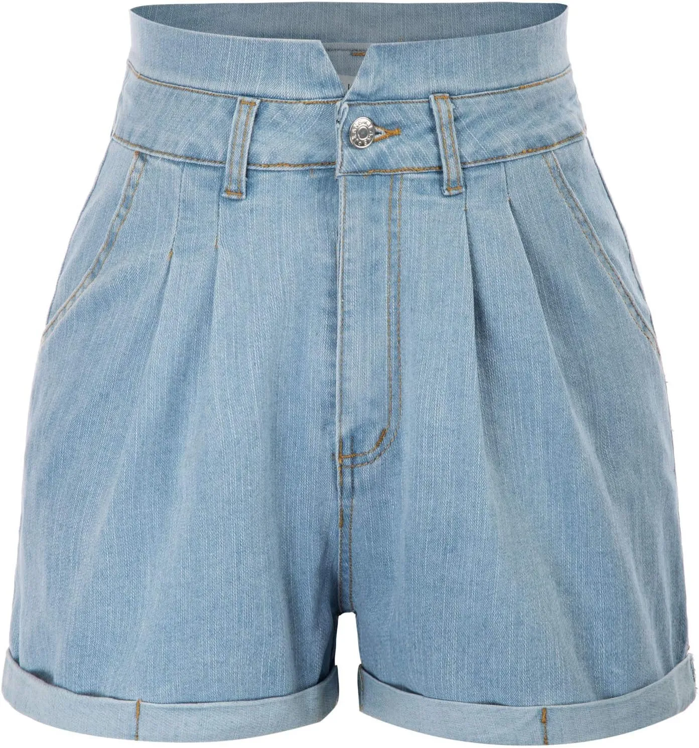 JASAMBAC Women's High Waisted Denim Shorts Rolled Hem Wide Leg Casual Jean Shorts with Pockets