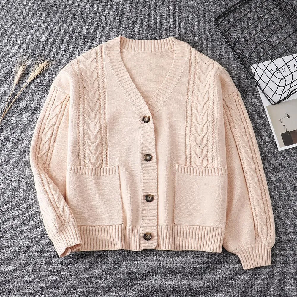 JASCLS Women's Long Sleeve Color Block Chunky Cable Knitted Oversized Sweater Cardigans for Women