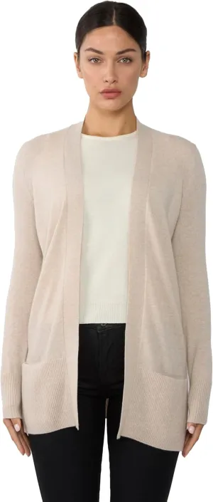 JENNIE LIU Womens 100% Cashmere Open Cardigan Sweater | Long Cardigan Sweaters for Women