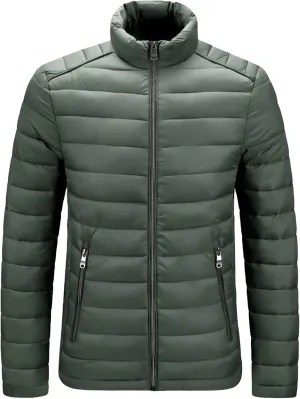 JEShifangjiusu Men Winter Cotton Padded Jacket Casual Stand Collar Hoodless Zipper Pocket Coat Thicken Long Sleeve Coats, Army Green, 5X-Large