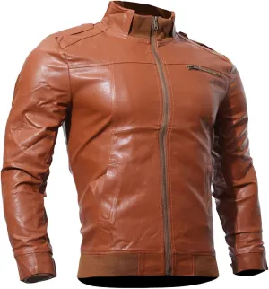 JEShifangjiusu Men'S Slim Fit Leather Jackets Stand Collar Lightweight Bomber Jacket Casual Zip Up Pu Motorcycle Biker Coat