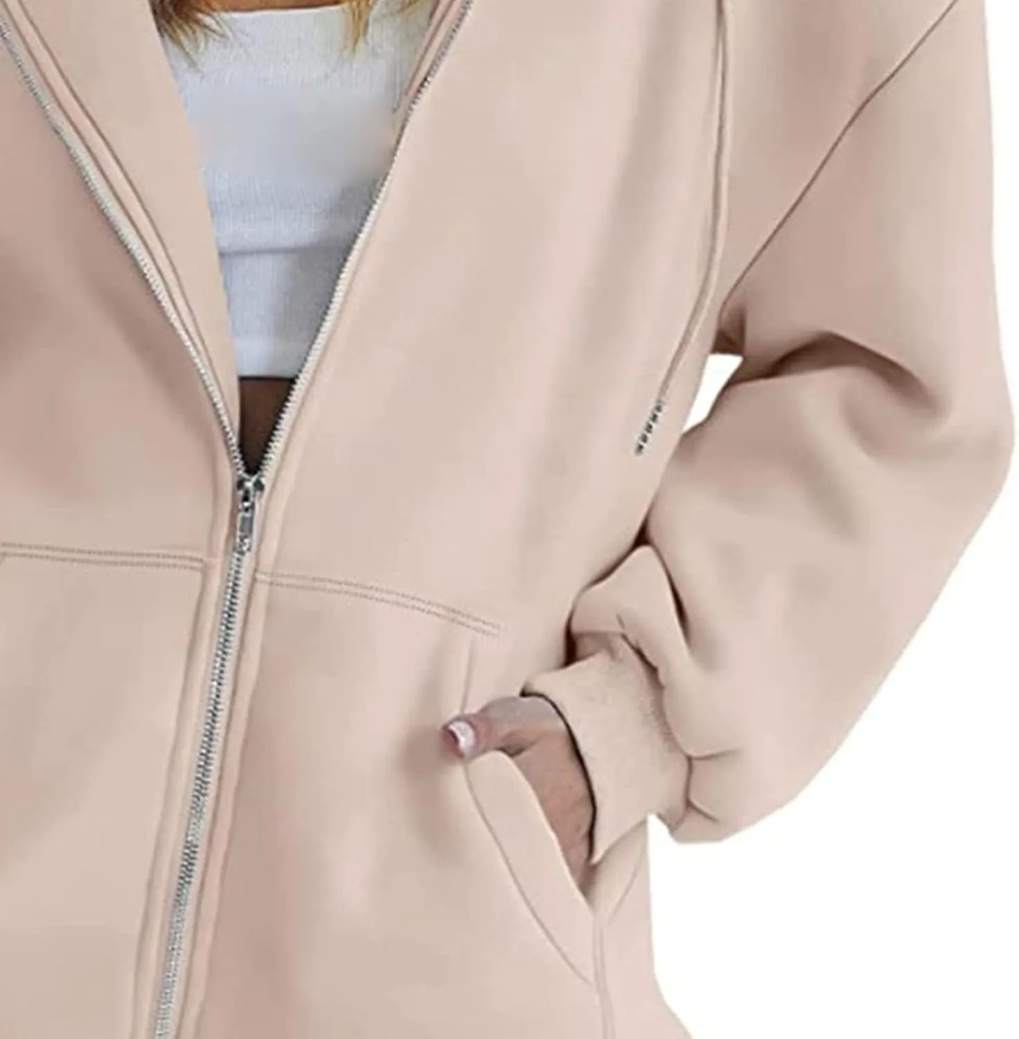 JEsilunmaMY Women's Cute Oversized Hoodies Zip Long Sleeve Drawstring Sweatshirts with Pocket Casual Loose Fall Sportwear