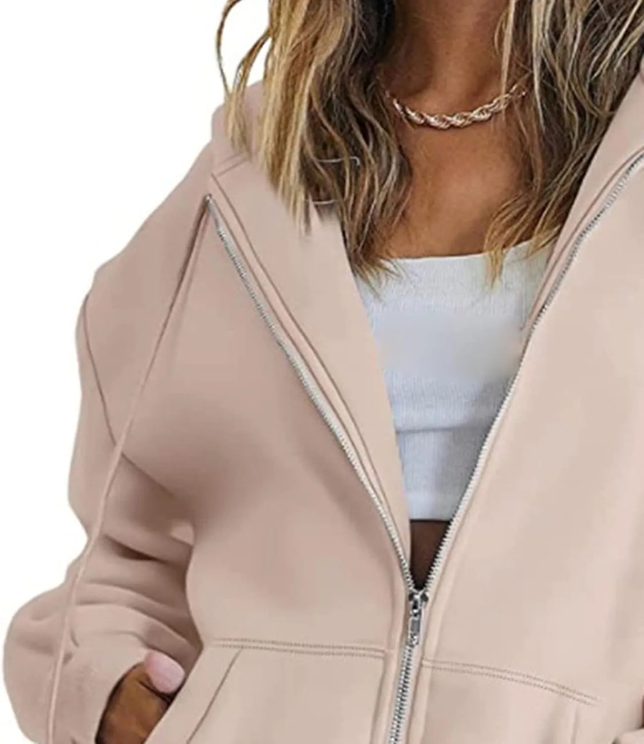 JEsilunmaMY Women's Cute Oversized Hoodies Zip Long Sleeve Drawstring Sweatshirts with Pocket Casual Loose Fall Sportwear